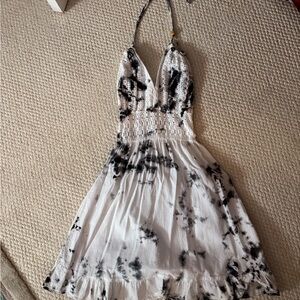 White Tie-Dye Halter Sundress